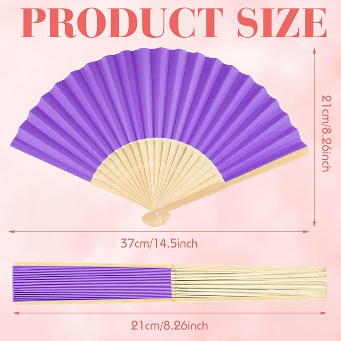 12 Pieces Purple Hand Held Bamboo Folding Fans Paper Fans Handheld - Image 2