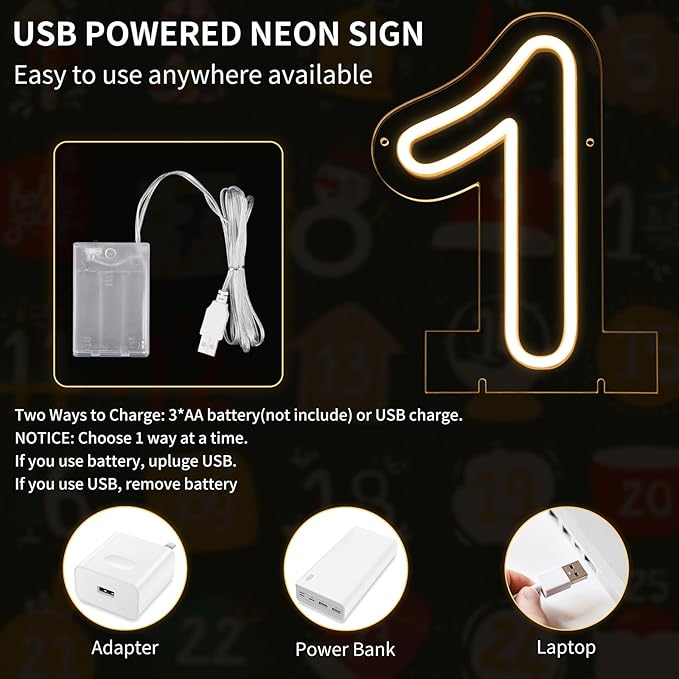 Number 1 LED Neon Sign Backdrop Birthday Party Decoration, 11.3" Height Warm - Image 2