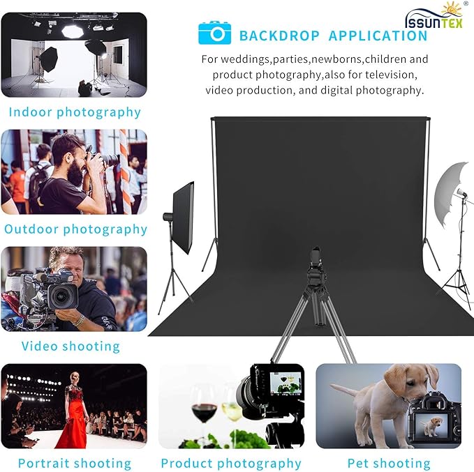 ISSUNTEX 10X24 ft Background Muslin Backdrop, Photo Studio, Collapsible High - Image 7