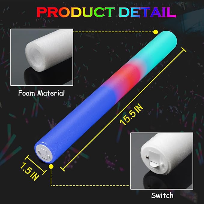 35 Pcs Foam Glow Sticks Bulk, LED Light Up Foam Sticks, Glow in the Dark Party - Image 2