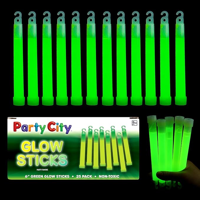 Party City Green Glow Sticks Bulk Pack 6”- 25pk Glow in the Dark Sticks by PartyCity
