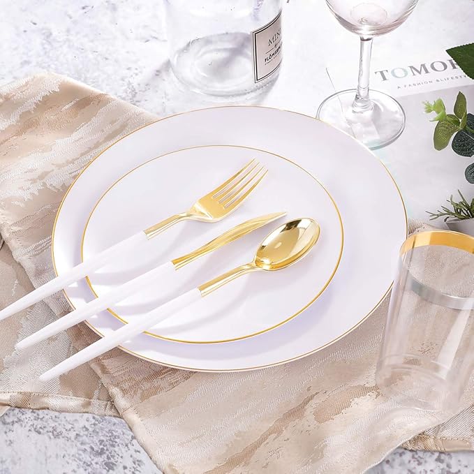 Supernal 350pcs Gold Plastic Dinnerware Set - Image 5