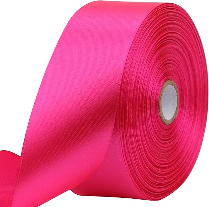 Hot Pink Solid Satin Ribbon 1-1/2 Inch 50 Yards Solid Polyester Fabric Ribbon by Riunbb