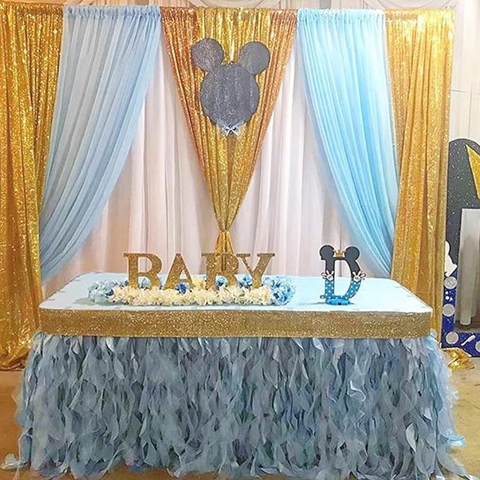 Gold Sequin Backdrop Drapes 4 Panels 2FTx8FT Glitter Backdrop Curtains - Image 3