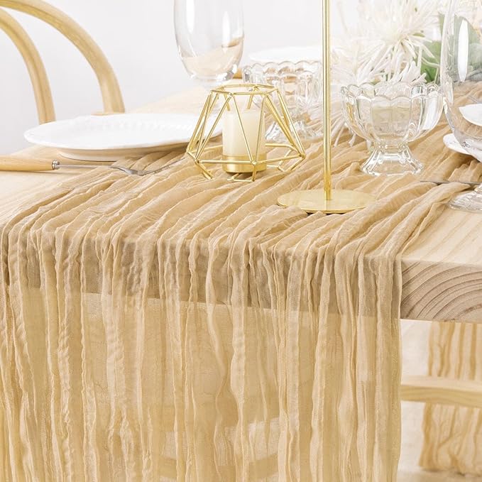 MLMW 4 Pack Champagne Gold Table Runner Cheesecloth Boho Gauze Rustic Cheese - Image 3
