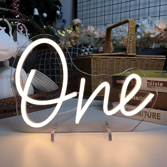 One Year Old Birthday Table Number Neon Sign Desk Lamp Night Light Wedding - Image 8