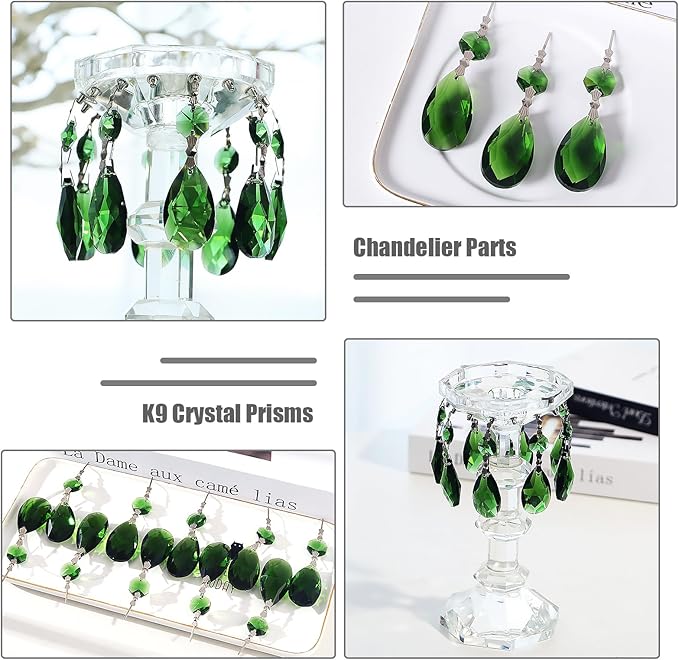 10pcs Crystal Prisms Chandelier Green Ornament Pendants Rainbow Maker 38mm Drop - Image 2