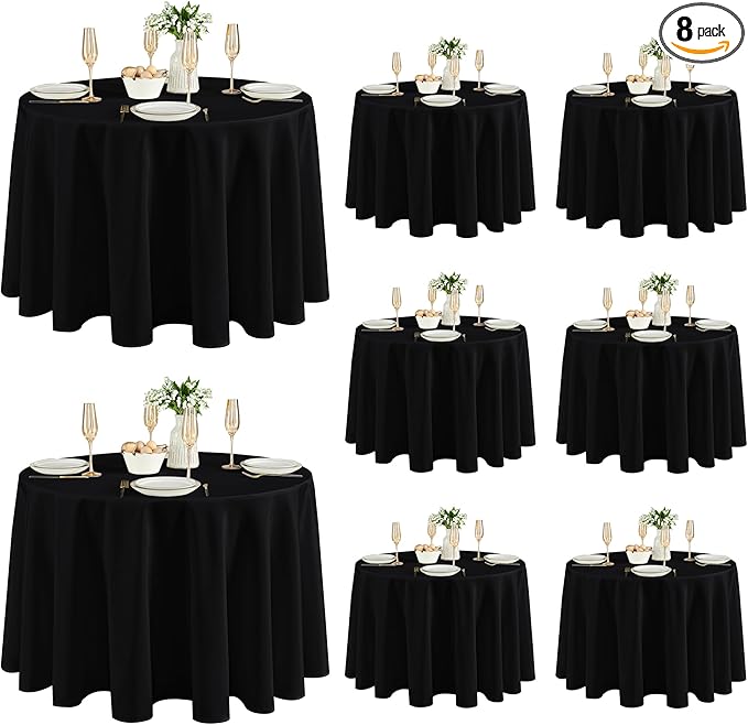 Fitable 8 Pack Round Tablecloths: Stain Resistant Wrinkle Free Circle Table by Fitable