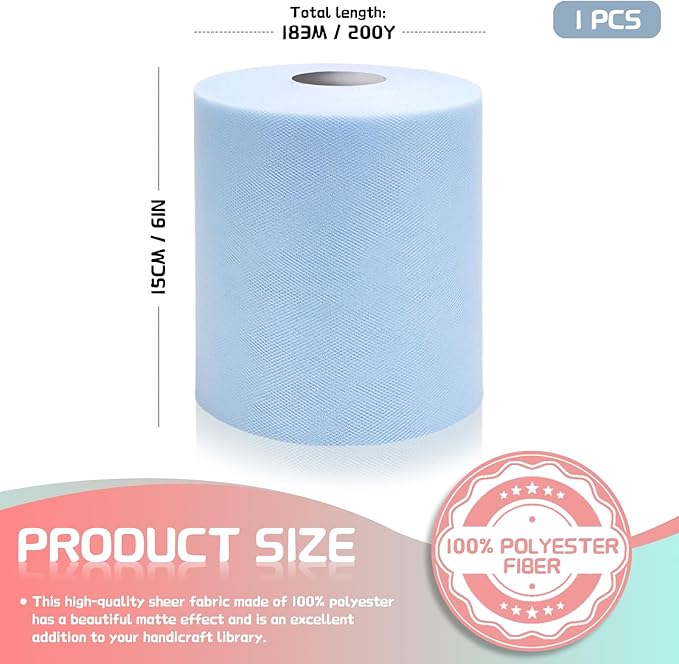 6" x 200 Yards Light Blue Tulle Fabric Rolls - Image 2