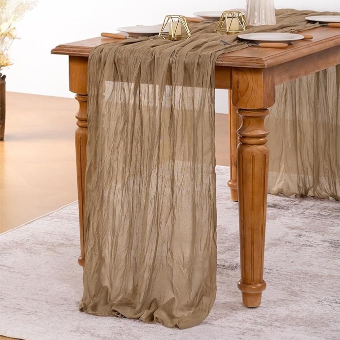 MLMW 3 Pack Fall Table Runner Boho Nude Brown Cheesecloth Table Runner Autumn - Image 4
