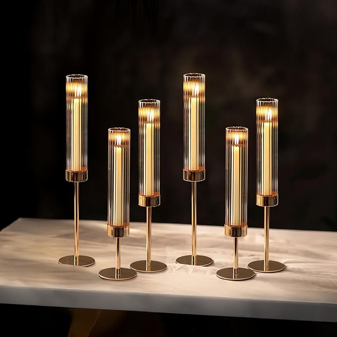 NUPTIO Hurricane Candle Holder for Centerpiece: Set of 6 Tall Candle Stick by Nuptio