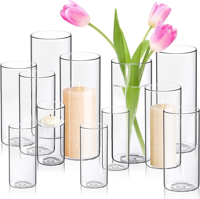 Hurricane Candle Holders 24 PCS Cylinder Flower Vases, Pillar Votives Floating by WDHODEC