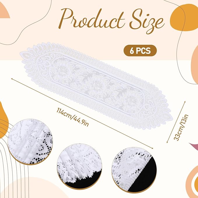 6 Pack Crochet Lace Table Runner White Lace Doilies - Image 2