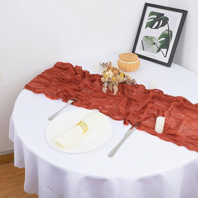 Snowkingdom 10 Ft Fall Table Runner Terracotta Cheesecloth, 120 inch Long Rust - Image 7