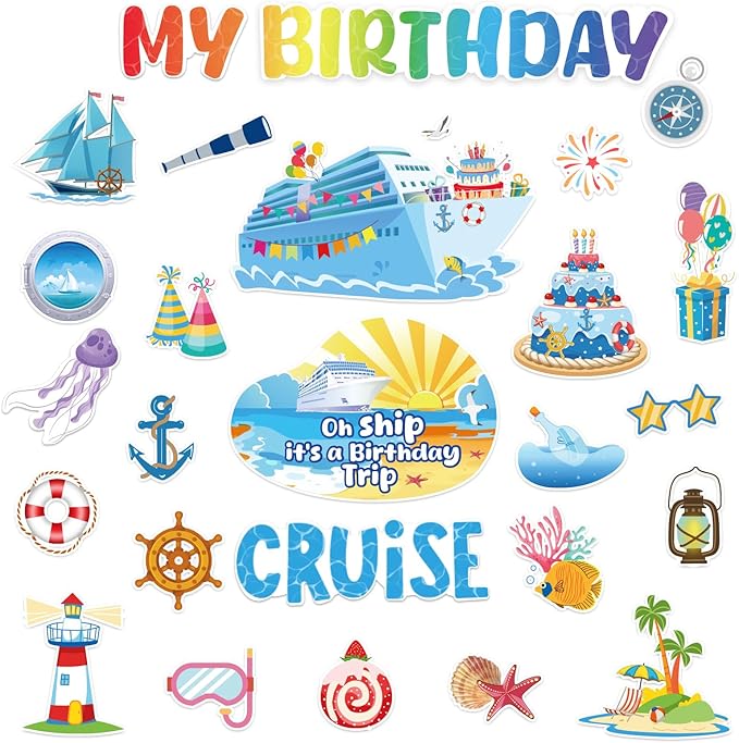 26 Pcs Birthday Cruise Door Decorations Magnetic, Funny Cruise Ship Sea by Unknown
