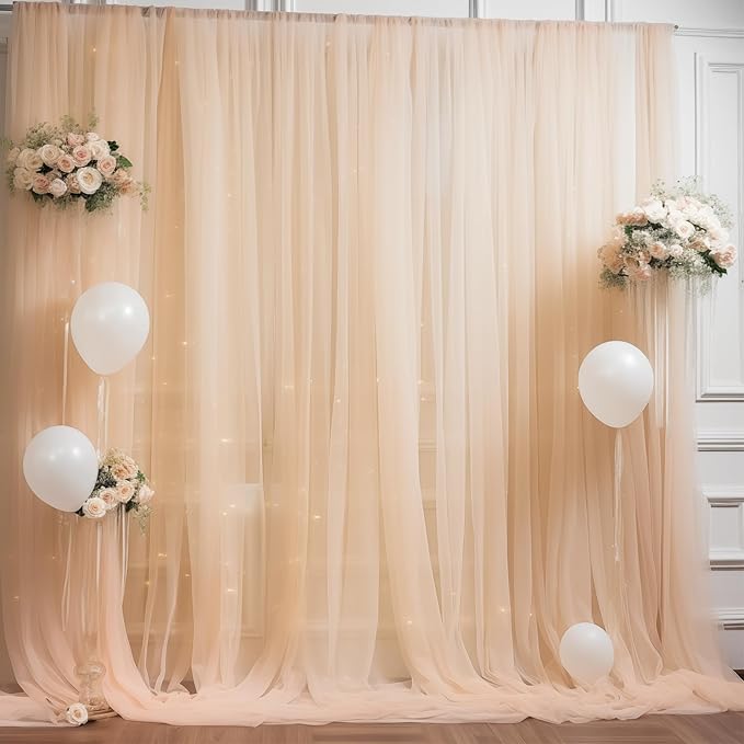 20x10 Champagne Tulle Backdrop Curtains - Image 3