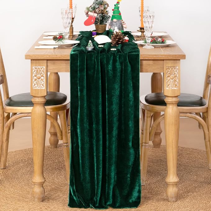 MLMC 2 Pack Emerald Green Velvet Table Runner 10ft Luxury Dark Green Velvet - Image 3