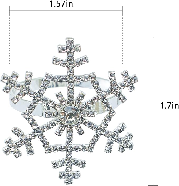 Halatool Set of 6 Christmas Rhinestone Snowflake Napkin Rings - Image 2