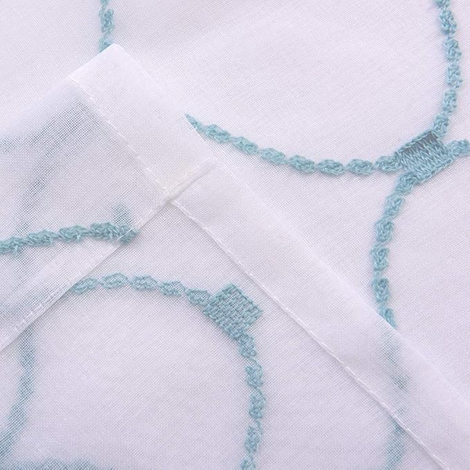 Embroidery Sheer Curtains Blue 95 Inches Long, Window Treatments Rod Pocket - Image 5