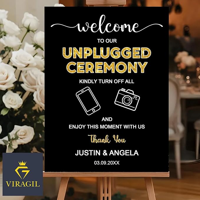Unplugged Ceremony Sign with Icons – Fun & Bold Wedding Yard Sign – No Phones - Image 4