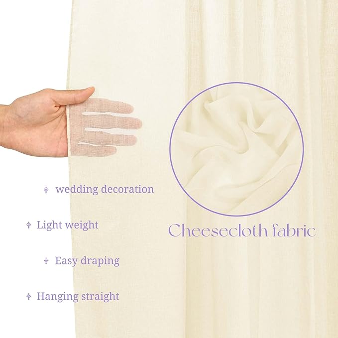 6 Panels Ivory Ceiling Drapes for Wedding, 5ftx40ft Cheesecloth Sheer Fabric - Image 4