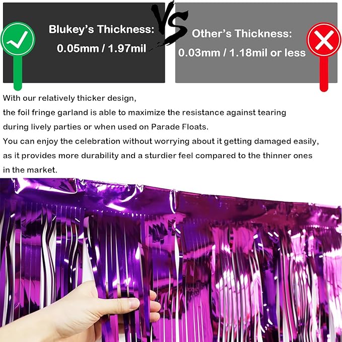 Thick 10 Feet by 15 Inch Purple Foil Fringe Garland - Image 2