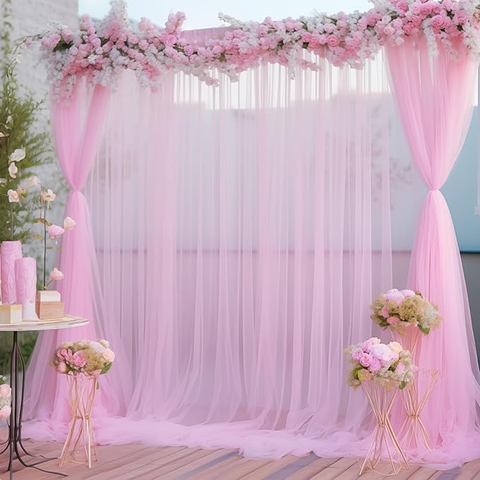 20x10 Pink Tulle Backdrop Curtains by WishCare