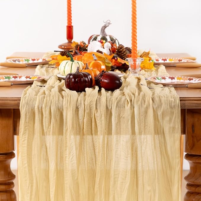 Champagne Gold Cheesecloth Table Runner 4 Pack Fall Table Runners Boho Gauze - Image 2