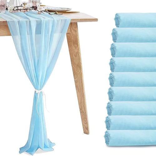 10 Pack 10ft Baby Blue Chiffon Table Runners Wedding Table Runner Sheer by VZZNN