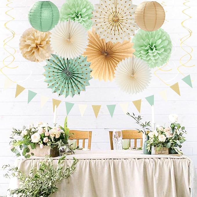 Sage-Green Beige Champagne-Gold Party-Decorations - Image 4