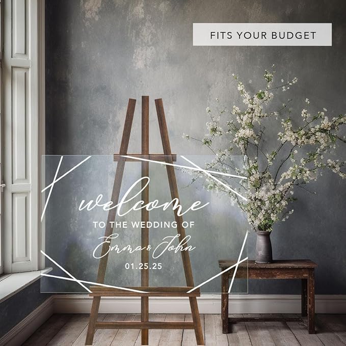 Andaz Press Custom Large Wedding Acrylic Sign, 16 x 24 Inches, Geometric Welcome - Image 3