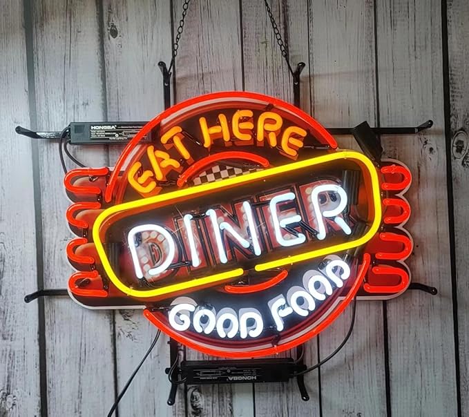 Eat Here Diner Good Food Glass Neon Signs, Neon Signs Beer Bar Club Bedroom by Hvkeer