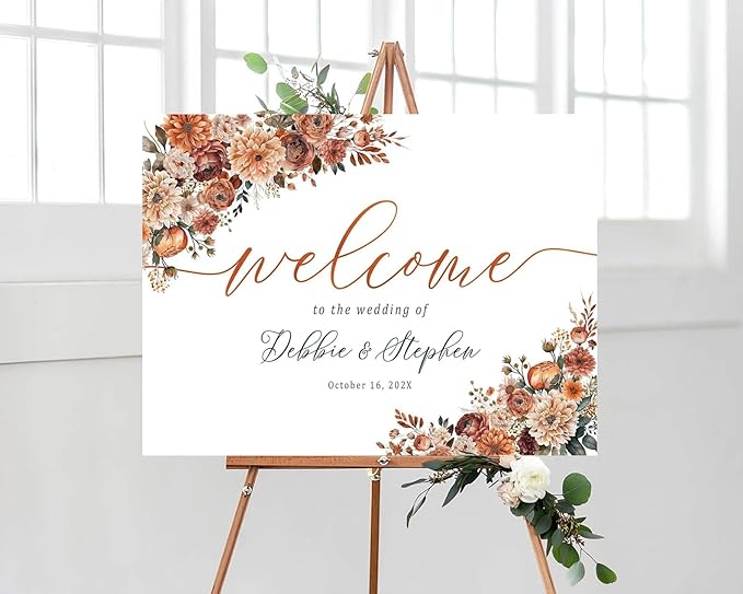 Personalized Wedding Welcome Sign, Autumn Terracotta Boho Wedding Sign Signage by CENOVACY
