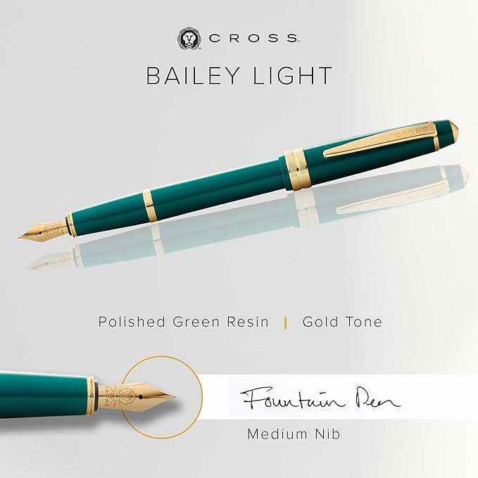 Cross Bailey Dark Green with Gold Medium Nib Fountain Pen - Image 2
