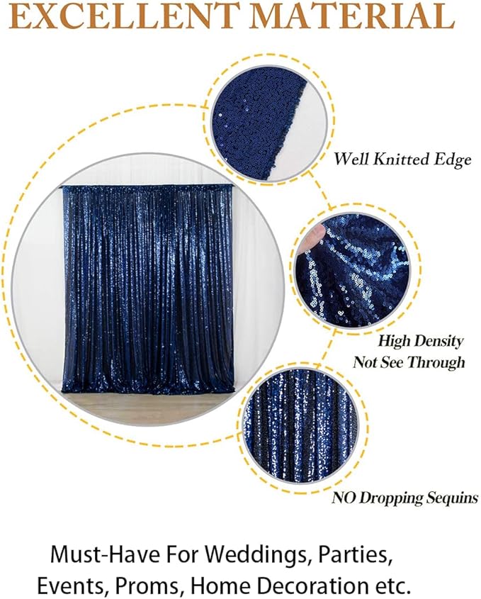 ShinyBeauty Sequin Backdrop 7FTx7FT Navy Blue Sequin Fabric Drapes Sparkle - Image 4