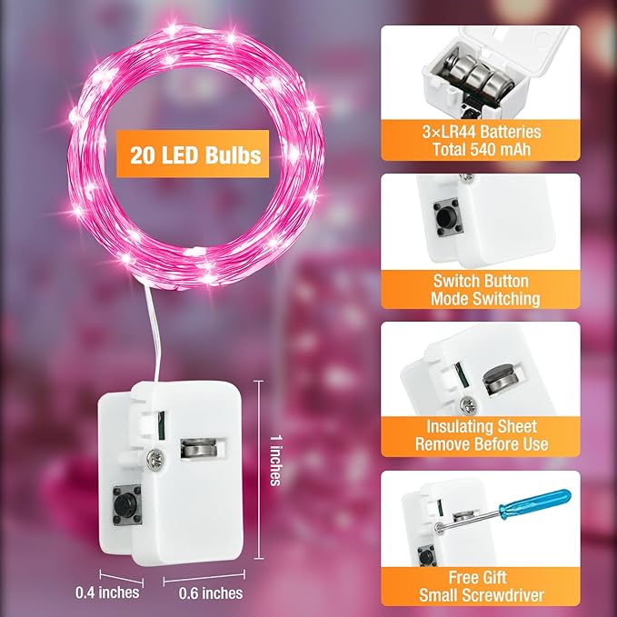 6 Pack Fairy Lights Battery Operated - 7ft 20 Led Twinkle Lights 3 Modes - Image 6