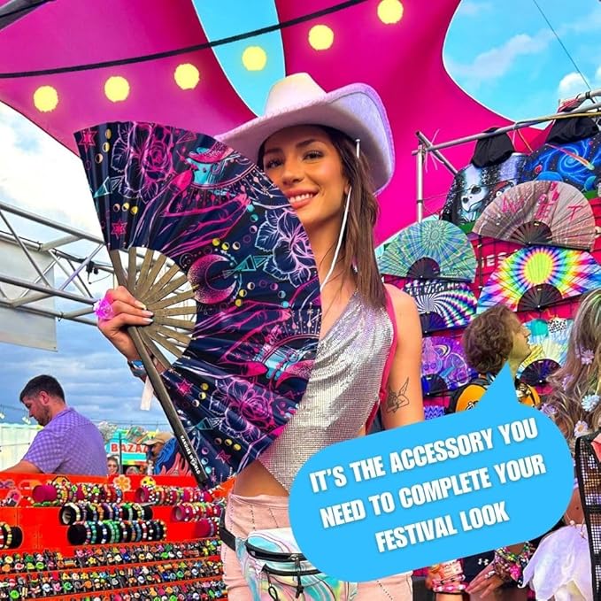 Kandies World UV Reactive Custom Festival Folding Hand Fan - Image 3