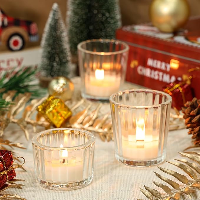 24 Pcs Ribbed Clear Votive Candle Holders – Glass Tea Light Candle Holder - Image 6
