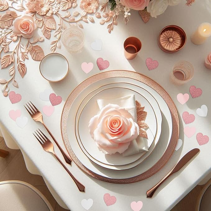 Rose-Gold Pink White Party Decorations – 300Pcs Paper Heart Confetti Birthday - Image 5