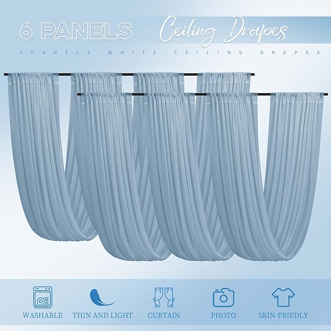 6 Panels Dusty Blue Ceiling Drapes - Image 9