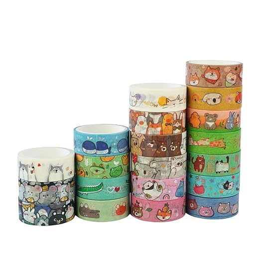 20 Rolls Cute Animals Washi Tape Set, DIY Arts Crafts, Scrapbooking, Holiday - Image 4