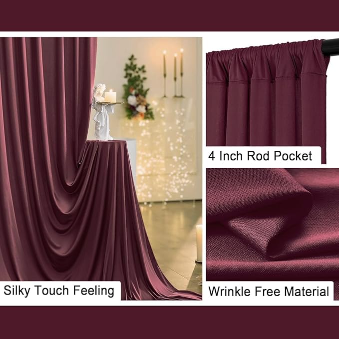30 ft x 10 ft Wrinkle Free Maroon Backdrop Curtain - Image 3