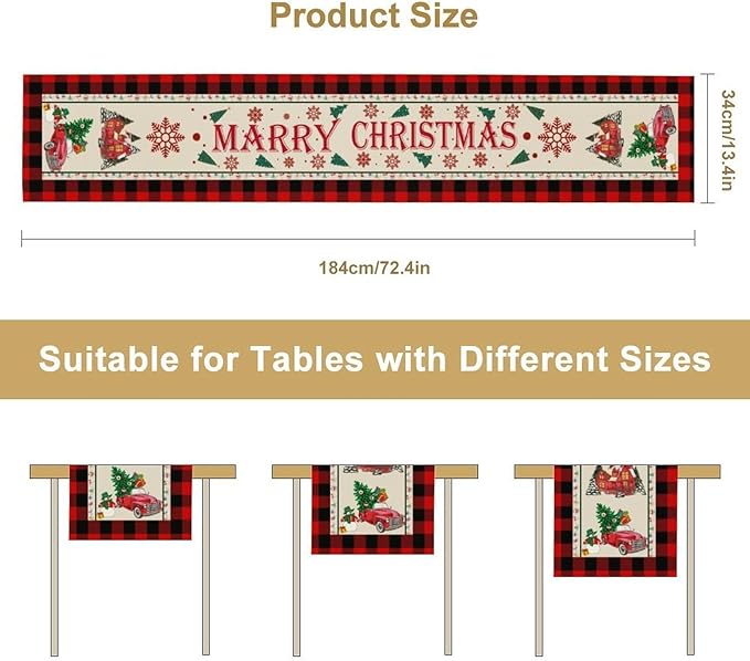 Merry Christmas Table Runner, Winter Xmas Holiday Table Cloth Kitchen Dining - Image 7
