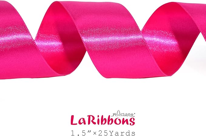 LaRibbons Hot Pink Satin Ribbon 1 1/2 Inch 25 Yards Luxury Double Faced Hot - Image 8