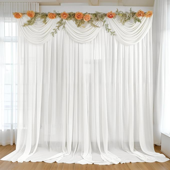 10ft x 10ft Cream White Backdrop Curtains, Wrinkle-Free Sheer Chiffon Fabric by WishCare