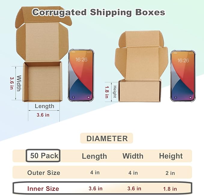 MEBRUDY 4x4x2 Inches Shipping Boxes Pack of 50, Small Corrugated Cardboard Box - Image 2
