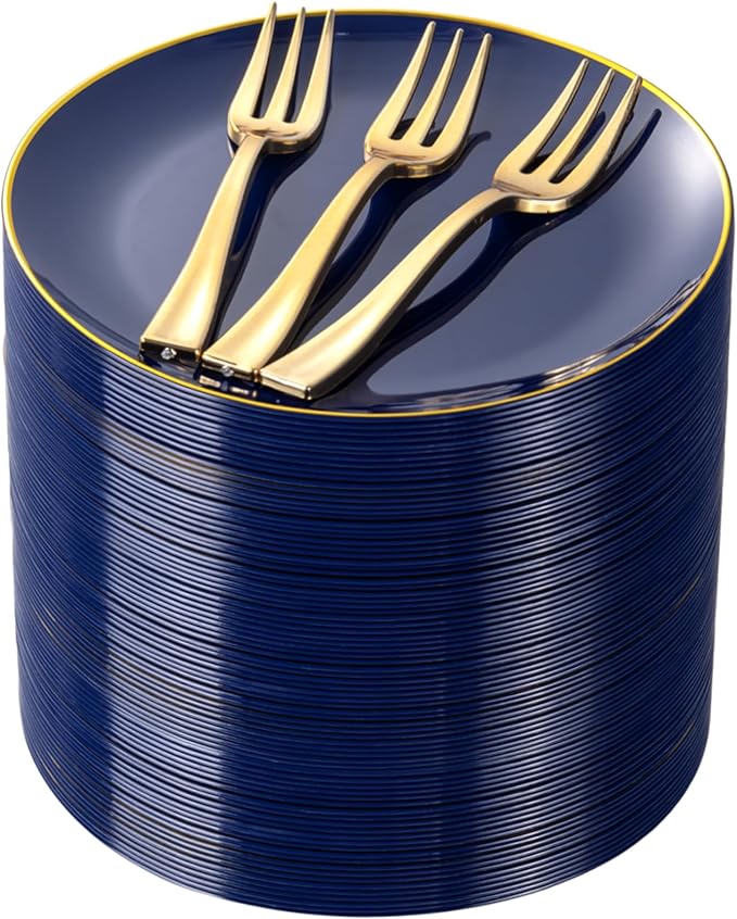 Festiva 200Pcs Navy Blue Gold Dessert Plates 6.3" by Festiva