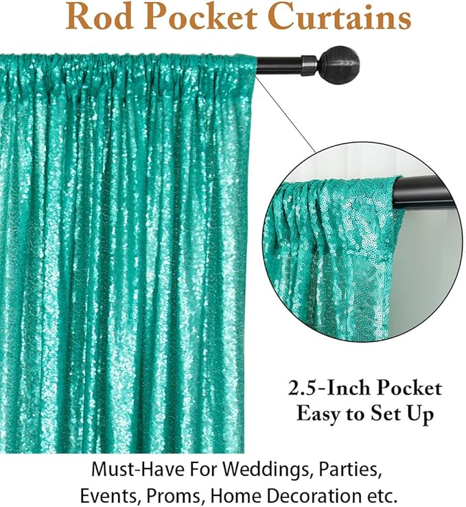 ShinyBeauty Sparkle Backdrop Curtain Teal 2 Panels Set Sequin Photo Backdrop - Image 4