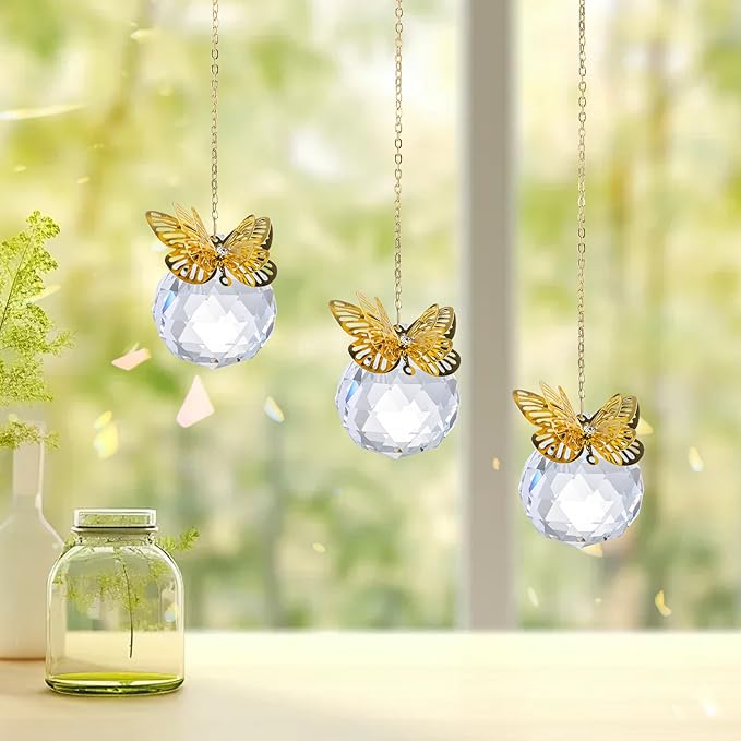 Crystal Suncatchers Gold Butterfly 40mm Crystal Prisms Ball Rainbow Maker - Image 2