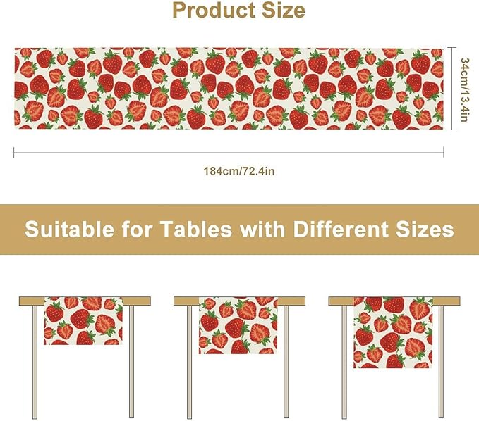 Strawberry Table Runner, Spring Summer Fruit Print Table Runner - Image 7